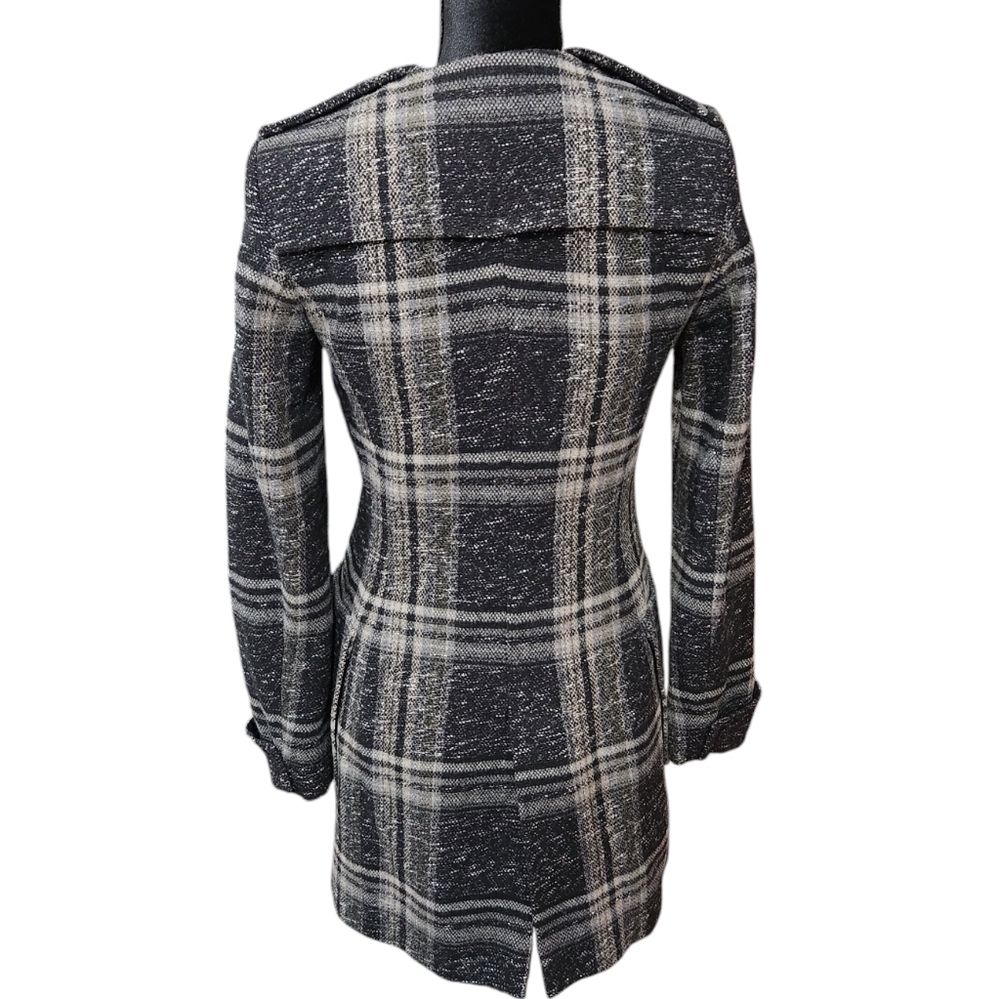 Zara Basic Gray Wool Blend Plaid Coat Lined Xs - image 2